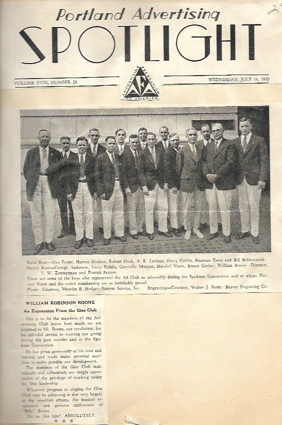 Portland Ad Federation Glee Club, 1930